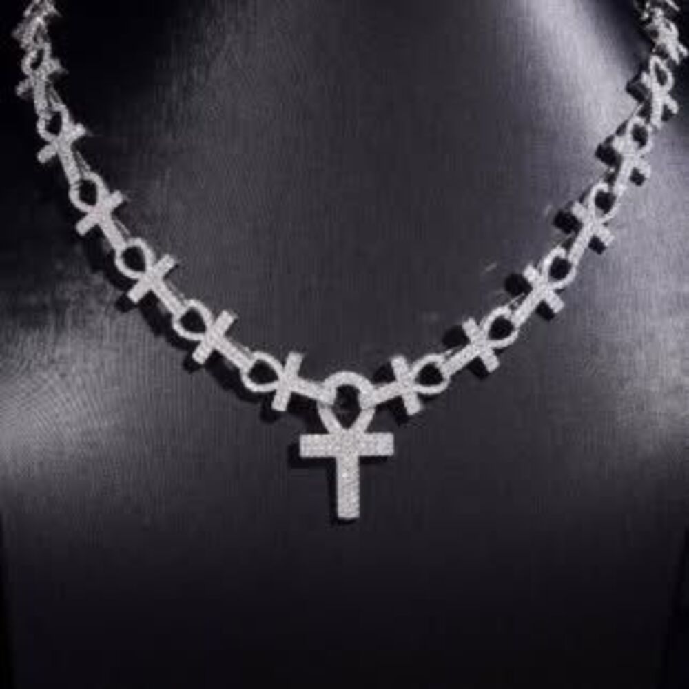 Cross Moissanite Chain Silver 24in
